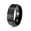 Schwarzer Herrenring aus Edelstahl mit matt gebürsteter Oberfläche und geometrischen Rillen - US 6 / Schwarz