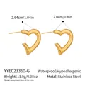 Detailed view of gold heart earrings with exact dimensions 2.64cm height and 2.0cm width - Gold Heart Style (YYE023360-G)