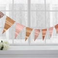 Rose gold pennant banner with metallic finish and white chevron patterns for parties - Rose Gold Chevron Triangle Banner