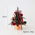 30cm Mini PE Christmas tree with Santa doll and red bows in copper metal pot - 30cm Decorated Tree Set (with Lights)