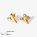 Boucles d'oreilles cœur minimalistes en acier inoxydable plaqué or 18 carats - Style Poli Lisse (TE19111) / Or