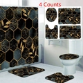 Detail of 4-piece bathroom set with black marble pattern and gold leaf design - 3-Piece Bath Mat Set / Black Gold Hexagon Gold Leaf Marble(24-4)