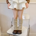 Girls oatmeal knit leg warmers with ribbed texture and ruffle hem for autumn style - One Size / Oatmeal