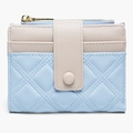 Short quilted faux leather wallet in light blue and beige with a gold zipper - Light Blue