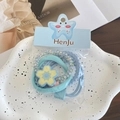 Sweet light blue flower hair tie set with plush scrunchies and floral elastic bands - 3-Flower Blue (4 Pcs)