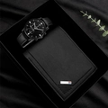 Men's chronograph watch and leather wallet set in a black premium gift box - Black Watch + Wallet + Gift Box