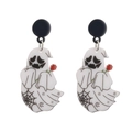 Acrylic Halloween ghost earrings with red rose and spider web pattern on white background - Rose Ghost Style