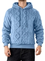 Dettaglio felpa con cappuccio azzurra con trama a rombi e coulisse regolabile - S / Azzurro