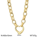 Chunky gold stainless steel chain necklace with hollow heart pendant 450x10mm - 45cm Necklace / Gold