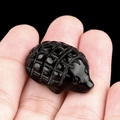 Polished black obsidian hedgehog animal stone carving for miniature home decor - Obsidian