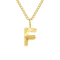 Golden capital letter F necklace with sunray texture engraving on a stainless steel chain - Letter F / Gold