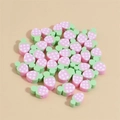 DIY strawberry shape 10mm soft clay beads in pink and green for handmade jewelry making - Pink Strawberry