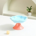 Sky blue flower ceramic cat bowl with pink pedestal in elegant macaroon colors - Blue/Pink