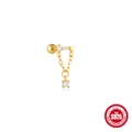 S925 sterling silver gold plated screw-back stud earring with zircon heart and chain - Single Gold #12 (Heart Chain)