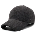 Dunkelgraue Winter-Baseballkappe für Herren aus Wollstoff mit Ohrenschutz und Metall-Logo - Verstellbar / Grau