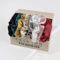 Set of 7 metallic satin hair scrunchies in diverse colors inside a stylish gift box - 8-Piece Set Style 4 (Silky Glossy Metallic Colors)