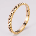Dreifarbiger Armreif im Zahnraddesign in Gold, Silber und Roségold-Finish - Stahl/Gold/Roségold