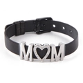 Adjustable black mesh stainless steel MOM bracelet with sparkling pavé crystal heart - Black