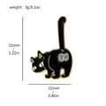Funny black cat enamel pin with golden edges and tail detail for clothes or bags - Back View Cat (XZ2355-6)