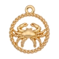 Detailed view of a golden metal crab pendant with a twisted rope circular frame - Style 2 / Antique Gold