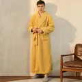 Thick golden yellow fleece bathrobe for men featuring a large lapel and waist belt - Lemon Yellow (Men)