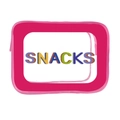 Transparent PVC makeup bag with pink trim and colorful SNACKS lettering for travel - 035-Snacks Theme Clear Pink