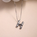 Polished silver 3D balloon style letter H pendant necklace with a fine box chain - Letter H - Silver