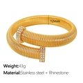 Golden spiral nail bangle in stainless steel with sparkling rhinestone pave setting - 12mm Wide Spiral Nail Bracelet (SZ49) / Gold