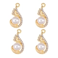 Detailed view of four gold alloy pendants with white pearls and sparkling zircons - Abstract Curve Pearl Rhinestone (px1086-24)