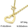 Golden hollow heart pendant necklace with OT toggle clasp and chunky O-chain link - Gold Necklace (KN118371-Z)