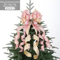 Pink and gold Christmas tree topper burlap bow ornament with swirl patterns 30x95cm - Pink Gold Pattern