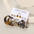 6-piece gold earring set with leopard print resin patterns and minimalist pearl studs - Tortoiseshell Geometric Six Piece Set (02)