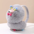 Close-up of grey plush earmuffs showing soft texture and colorful pompom star details - Gray