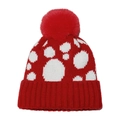 Bonnet tricoté rouge à pois blancs pour parents et enfants avec pompon en fausse fourrure - Adulte 56-58cm / Rouge