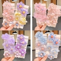 Set de cinco gomas de pelo florales para niñas con tela de malla y detalles de perlas - B3-7# / Set de 5 / Mezclado Aleatorio
