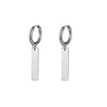 Punk style silver titanium steel hoop earrings with minimalist rectangular pendants - Style 2 Silver Single