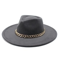 Dunkelgrauer Wollfilzhut mit eleganter Goldkette und breiter Krempe für Damen - M (56-58cm) / Dunkelgrau