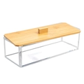 Rectangular acrylic organizer box with bamboo lid and square handle for storage - Empty Rectangular Makeup Box with Bamboo Lid