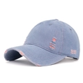 Distressed light blue denim baseball cap with pink 1999 embroidery and torn details - Color 9 (Light Blue Pink 1999)