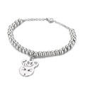 Silver beaded bracelet with cute pig pendant and lobster clasp in polished stainless steel - Steel Color (KB157216-Z)