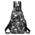Borsa a tracolla versatile con stampa teschio, tracolla regolabile e zip - Nero