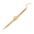 Golden double-layer snake chain bracelet with flower motif and pearl accent - Embossed Flower With Pearl Style