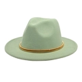 Close-up of mint green wool felt fedora hat featuring a slim gold metallic band decoration - M (56-58cm) / Mint Green
