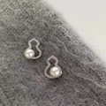 Elegant silver gourd earrings with full diamond inlay and white pearl on grey fabric - 1# Silver Needle Gourd Pearl Stud Earrings