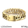 Pulsera cubana de acero inoxidable dorado pulido con cierre de caja seguro para hombre - Dorado (KB56160-D)