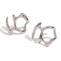 Pendientes asimétricos de plata en acero inoxidable pulido con diseño líquido moderno - Pendientes de máscara abstracta simétrica / Color Acero