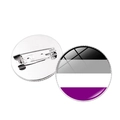 Détail montrant l'avant et l'arrière d'une broche ronde drapeau de la fierté asexuelle - Drapeau à rayures asexuelles (Style 24)