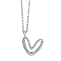 Polished silver initial V bubble letter pendant necklace with slim cable chain - Letter V