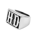 Close-up of a silver titanium steel signet ring featuring an engraved HD letter emblem - US 12 / Steel Color HD