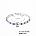Detail view of silver micro-pave bracelet with blue and white stones showing 17cm length - Blue/White